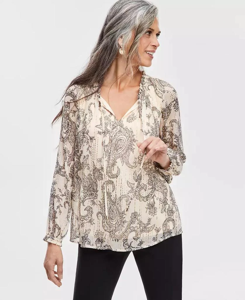 商品JM Collection|Women's Printed Metallic Chiffon Blouse, Created for Macy's,价格¥208,第1张图片