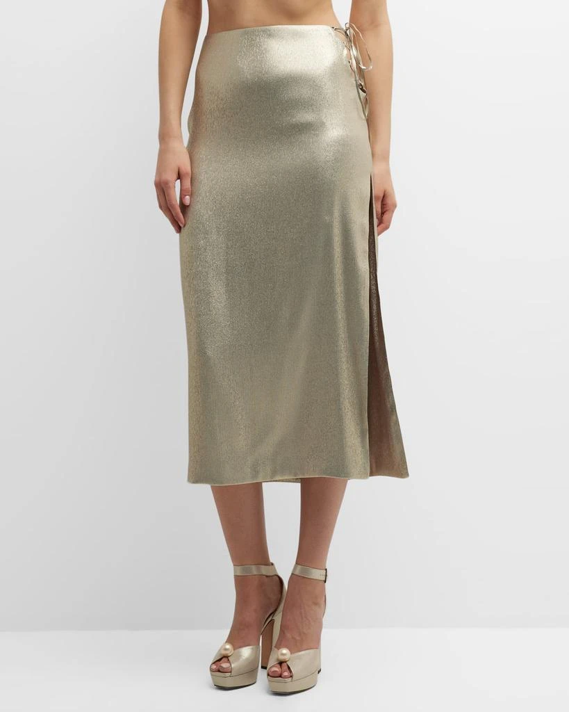 商品Adriana Iglesias|Ale Metallic Lace-Up Side-Slit Midi Skirt,价格¥1301,第1张图片