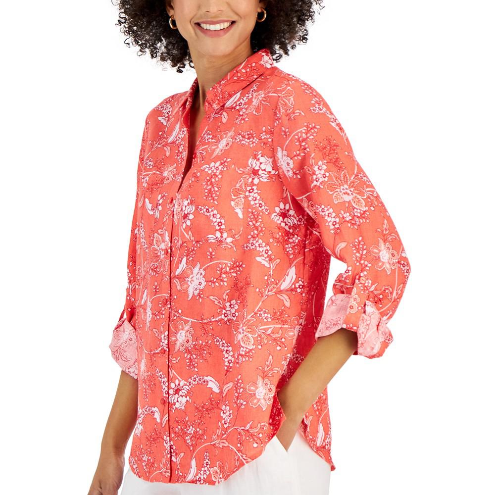 Women's Linen Floral-Print Shirt, Created for Macy's商品第3张图片规格展示