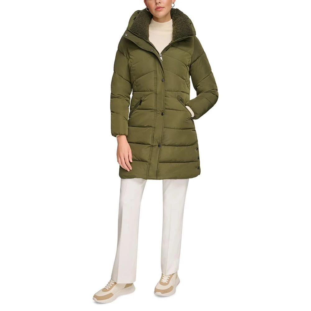 商品Calvin Klein|Women's Petite Faux-Sherpa Collar Hooded Stretch Puffer Coat, Created for Macy's,价格¥707,第1张图片