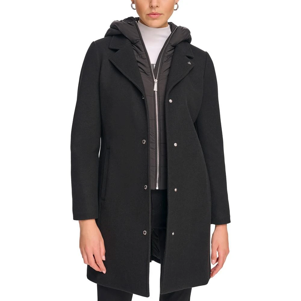 商品Calvin Klein|Women's Hooded Bibbed Mixed Media Coat,价格¥1764,第4张图片详细描述