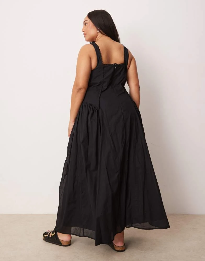 商品ASOS|ASOS DESIGN Curve prairie square neck maxi dress with dropped waist in black,价格¥351,第3张图片详细描述