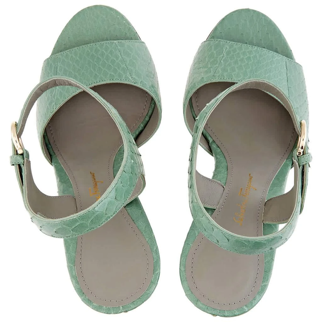 商品Salvatore Ferragamo|Ladies Sculpted Heel Leather Sandals In Green,价格¥3299,第3张图片详细描述