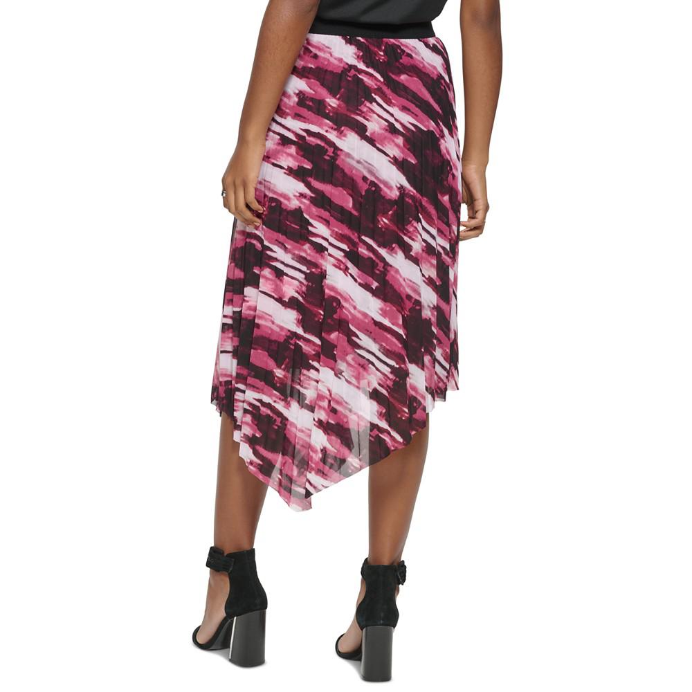 Women's Printed Asymmetrical Hem Pleated Midi Skirt商品第2张图片规格展示