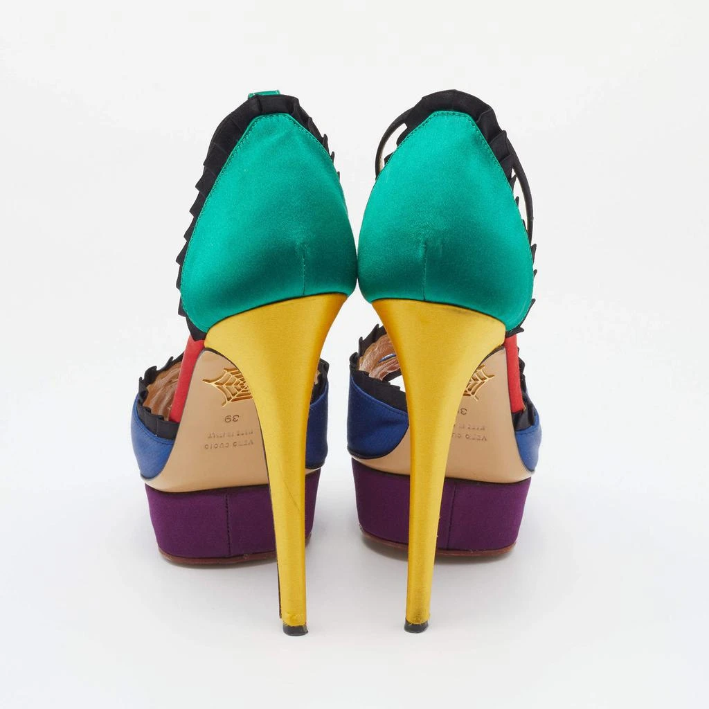 商品[二手商品] Charlotte Olympia|Charlotte Olympia Multicolor Satin Embellished Platform Ankle Strap Sandals Size 39,价格¥1122,第5张图片详细描述