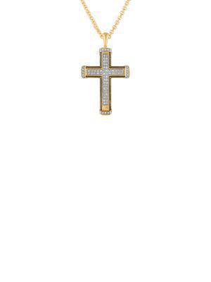 商品Esquire Men's Jewelry|14K Yellow Goldplated Sterling Silver & 0.5 TCW Diamond Cross Pendant Necklace/22",价格¥4286,第1张图片