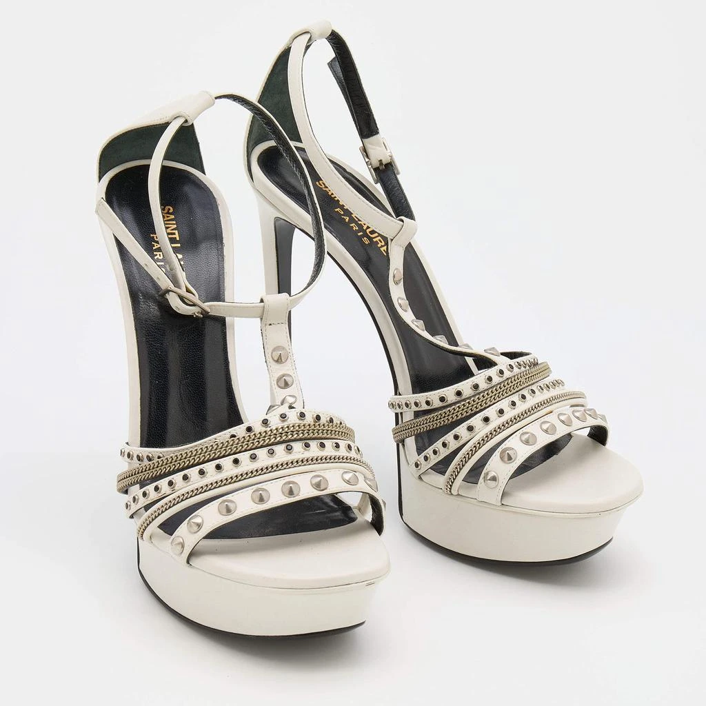 商品[二手商品] Yves Saint Laurent|Saint Laurent White Leather Alice Studded Platform Sandals Size 39.5,价格¥1081,第4张图片详细描述