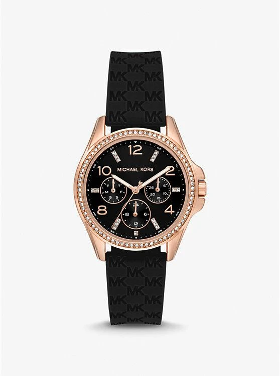 商品Michael Kors|Mini Pilot Pavé Rose Gold-Tone and Logo Silicone Watch,价格¥668,第1张图片