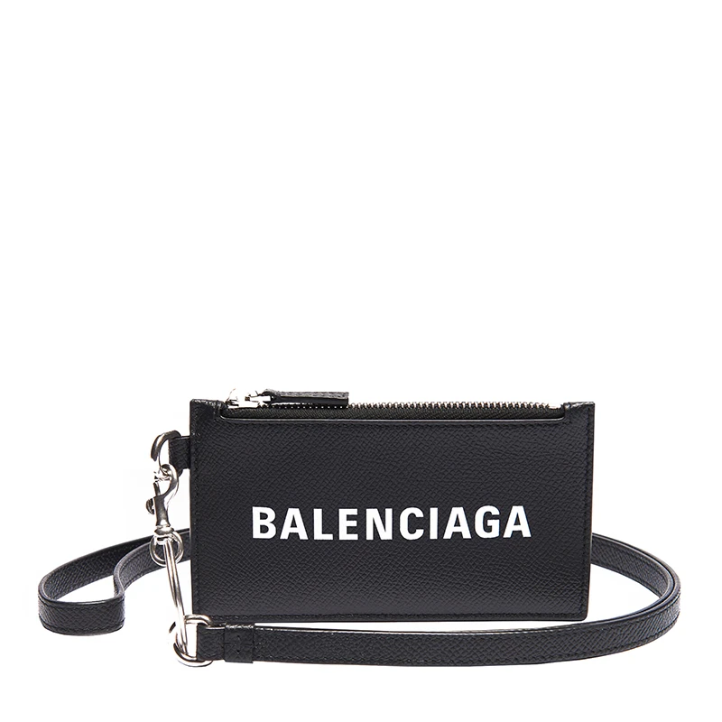 Balenciaga/巴黎世家 经典款 男士黑色粒面小牛皮徽标钥匙扣零钱包 商品