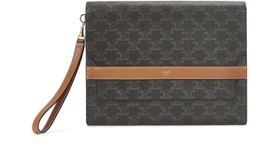 商品Celine|Triomphe 帆布和羔羊皮翻盖手拿包,价格¥7305,第1张图片