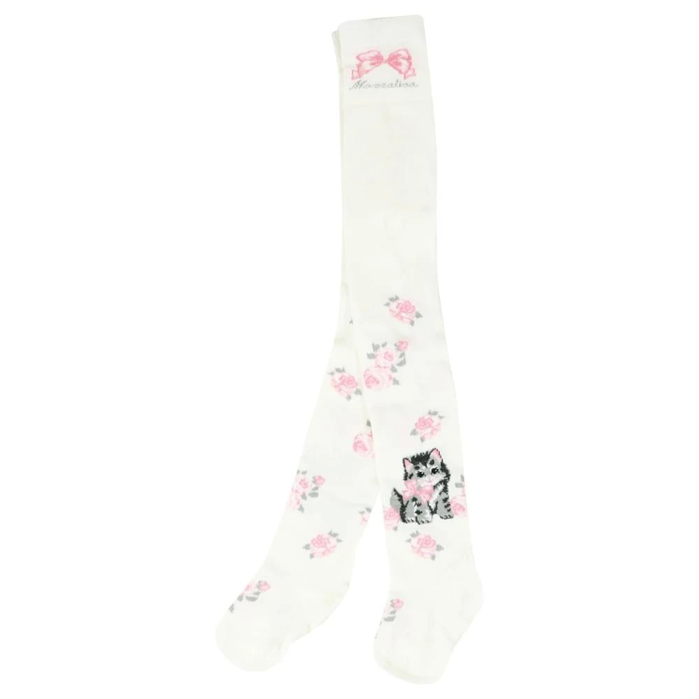 商品MONNALISA|Ivory Floral Kitten Tights,价格¥132,第1张图片