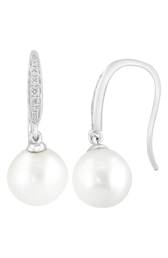 商品Effy|14K White Gold Diamond & 7-8mm Freshwater Pearl Drop Earrings - 0.10 ctw,价格¥3372,第1张图片