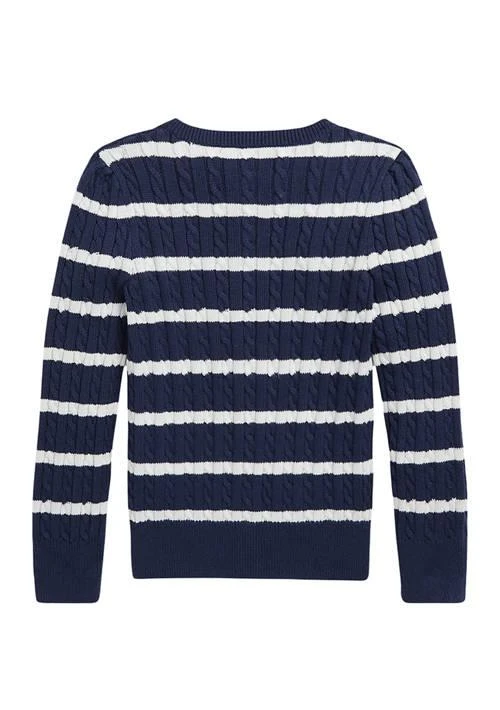 商品Ralph Lauren|Lauren Childrenswear Girls 7 16 Striped Mini Cable Cotton Cardigan,价格¥247,第2张图片详细描述