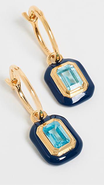 蓝色宝石和珐琅吊坠圈式耳环商品第3张图片规格展示