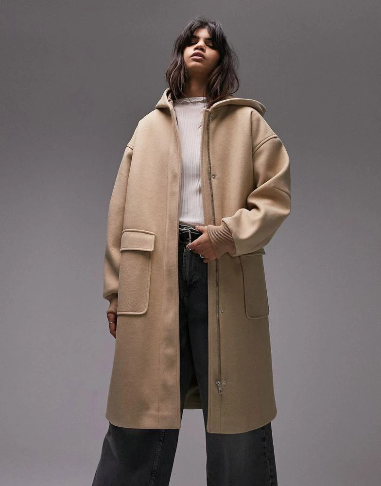 商品Topshop|Topshop clean duffle coat in camel,价格¥412,第3张图片详细描述