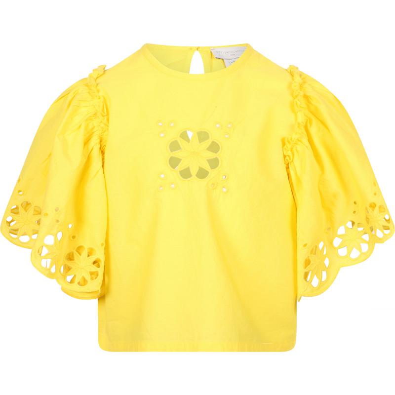Perforated flowers organic blouse in yellow商品第1张图片规格展示