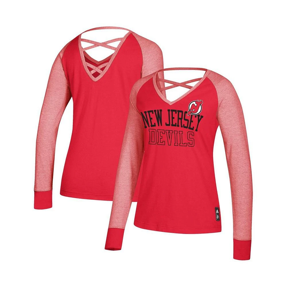 商品Adidas|Women's Red New Jersey Devils Contrast Long Sleeve T-shirt,价格¥309,第1张图片