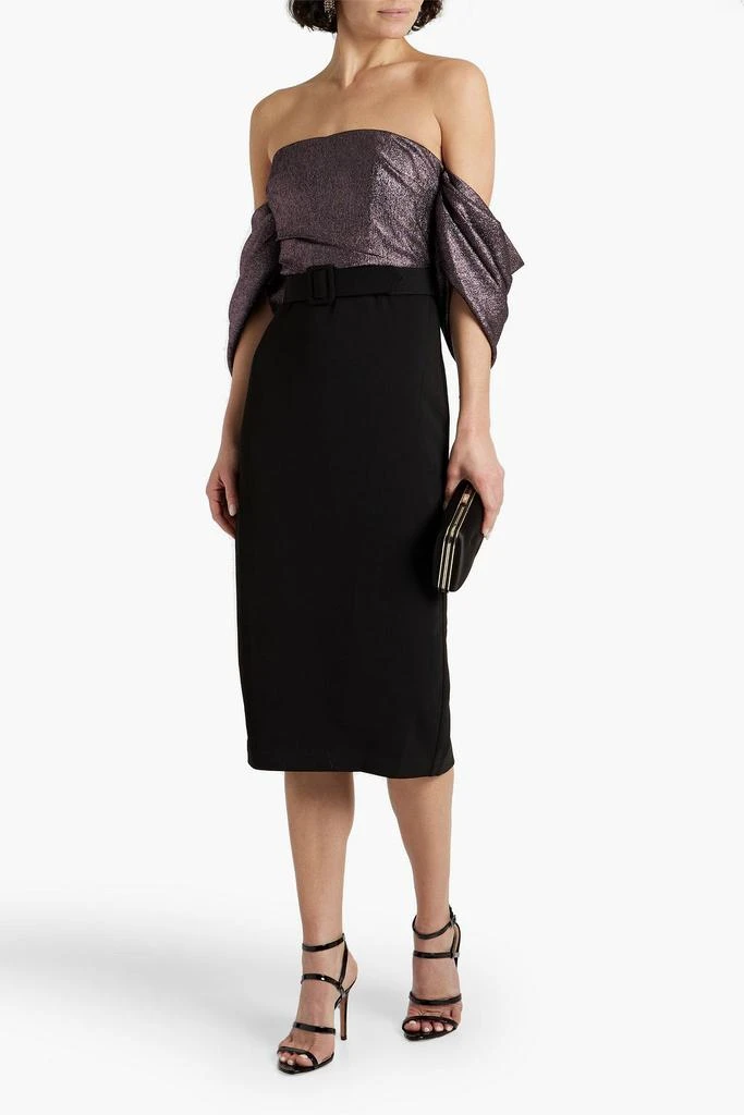 商品Badgley Mischka|Off-the-shoulder lamé-paneled crepe midi dress,价格¥1083,第2张图片详细描述