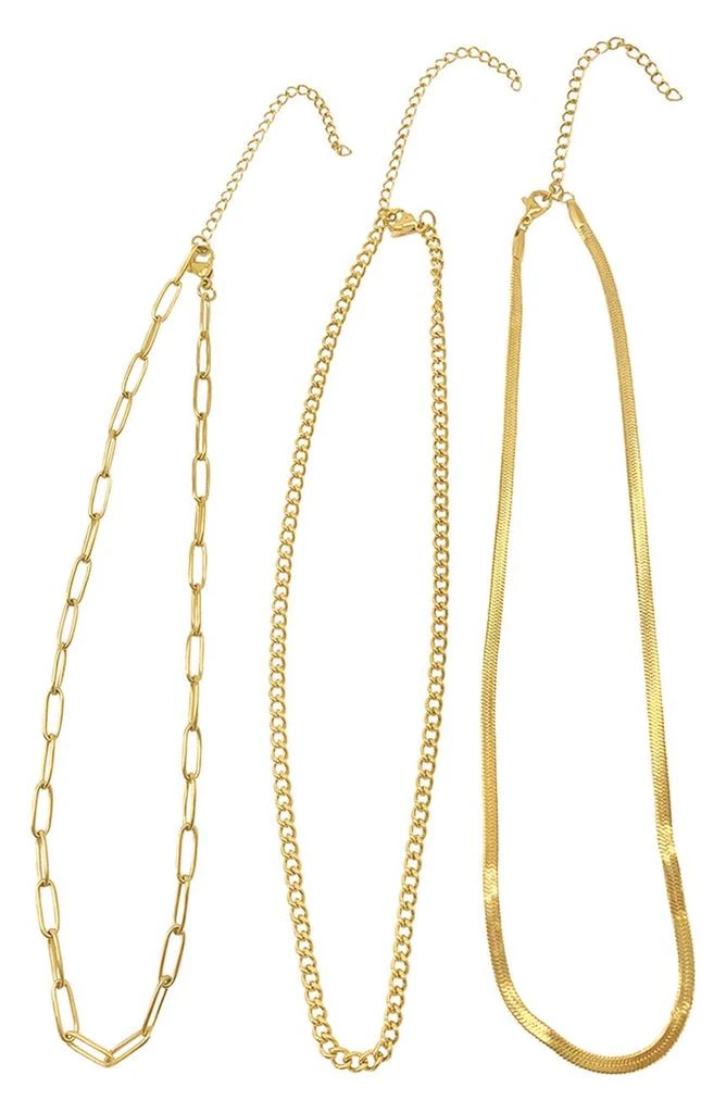 商品ADORNIA|Water Resistant 14K Yellow Gold Paperclip, Curb, & Snake Chain Necklace Set,价格¥150,第4张图片详细描述