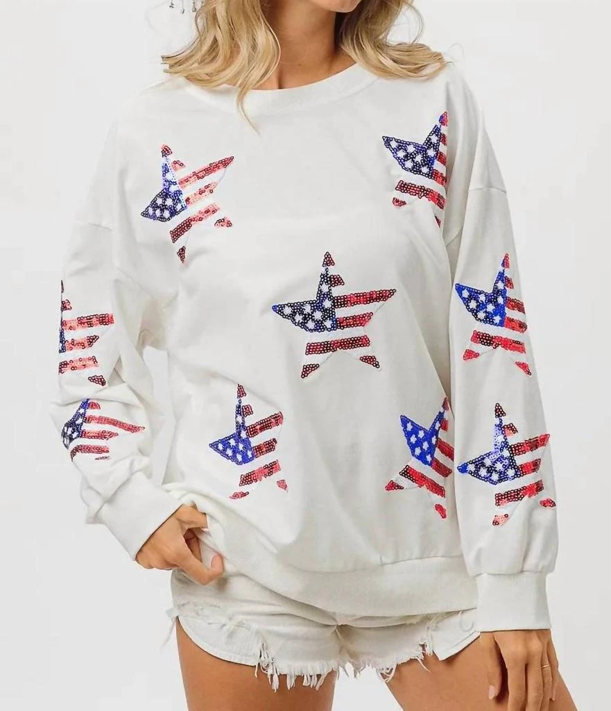 Trendsi - BiBi American Flag Sequin Star Sweatshirt 商品
