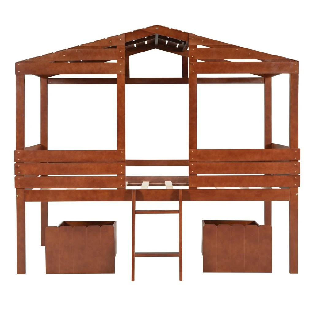 商品Simplie Fun|Twin Size Low Loft Wood House Bed,价格¥4533,第3张图片详细描述