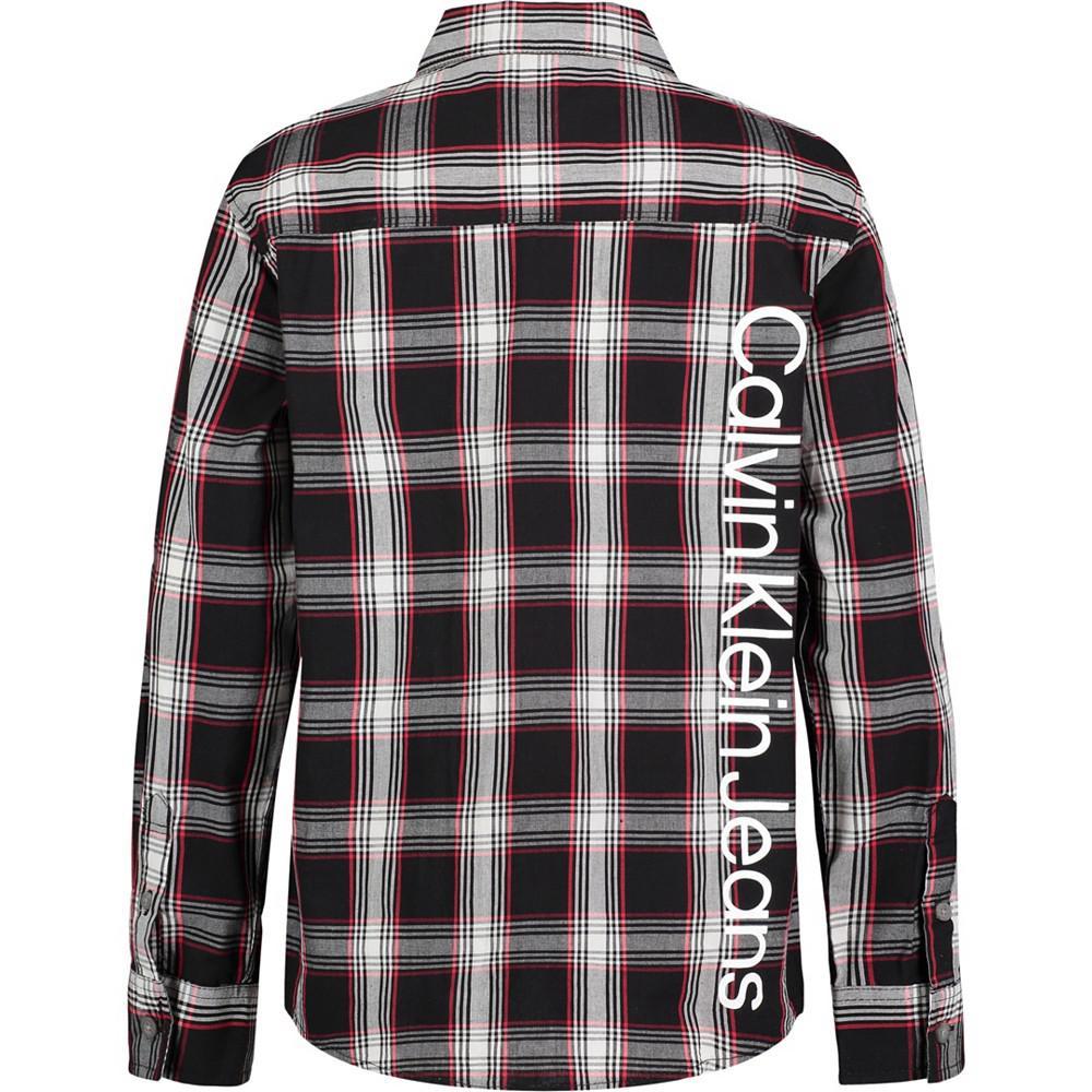 商品Calvin Klein|Big Boys CK Check Logo Long Sleeve Shirt,价格¥223,第4张图片详细描述