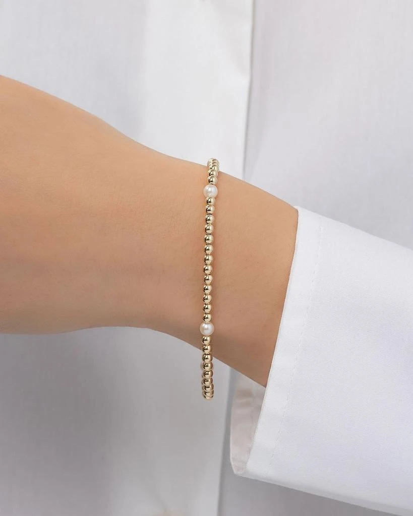 14K Yellow Gold Cultured Freshwater Pearl Station Beaded Stretch Bracelet 商品