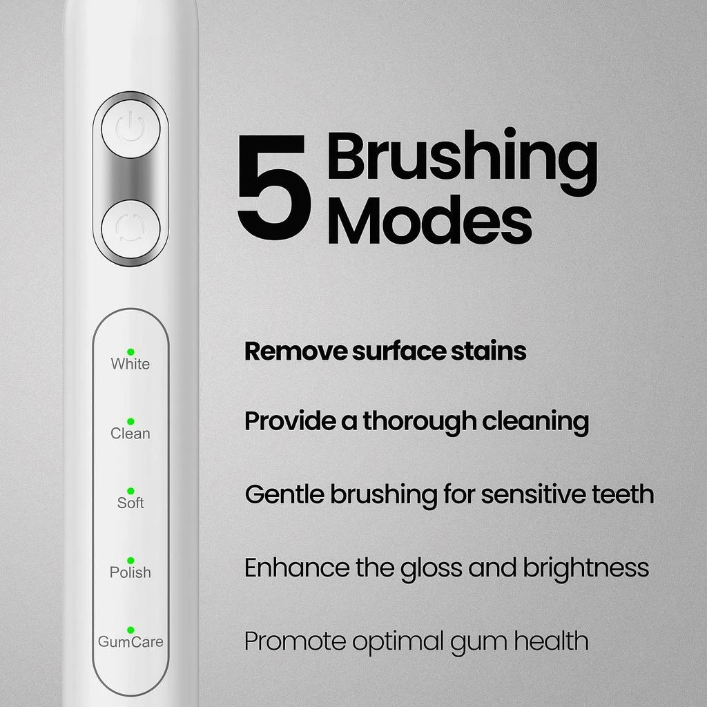 商品YUNCHI|YUNCHI Sonic Electric Toothbrush for Adults, Christmas Gifts for Men with 8 Brush Heads, Sonicare Toothbrush for 55 Days, 5 Models & 2 Minutes Smart Timer, Travel Case, 44000 VPM Motor, Black,价格¥252,第3张图片详细描述