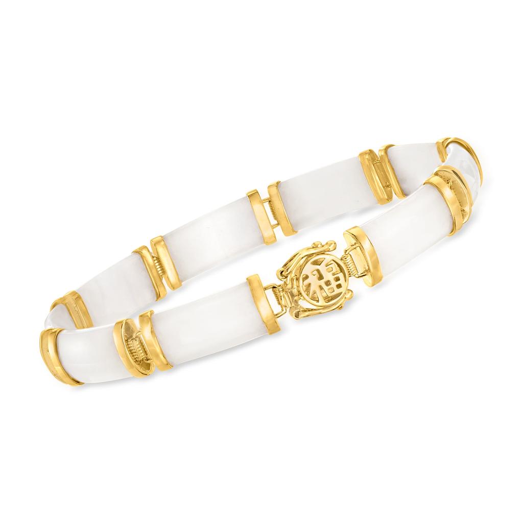 Ross-Simons White Jade Chinese Symbol Bracelet in 18kt Gold Over Sterling商品第1张图片规格展示