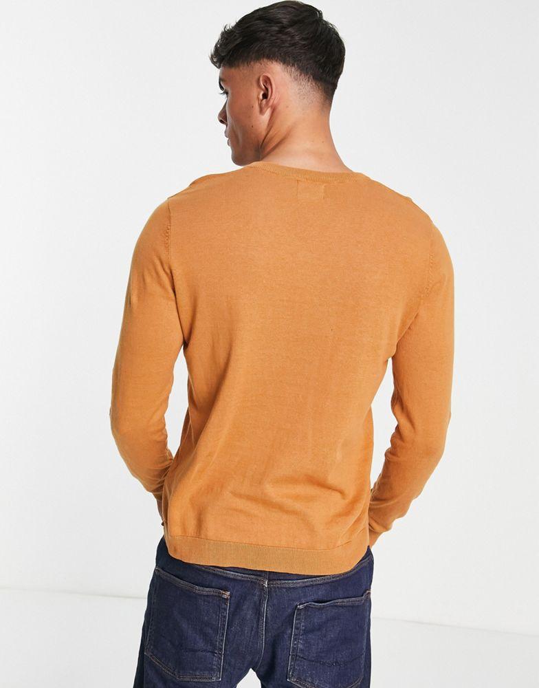 ASOS DESIGN knitted cotton v-neck jumper in light brown商品第3张图片规格展示