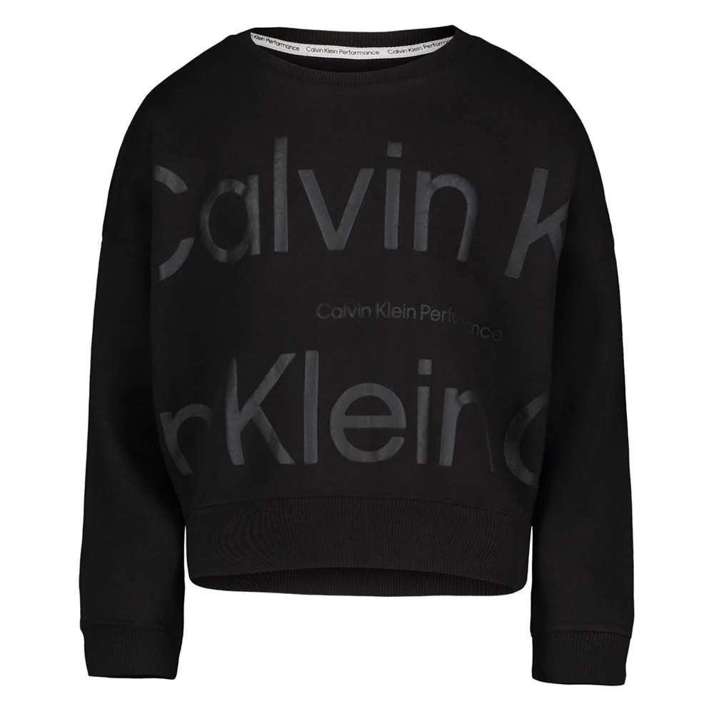 商品Calvin Klein|Big Girls Tonal Logo Fleece Crewneck Sweatshirt,价格¥117,第1张图片