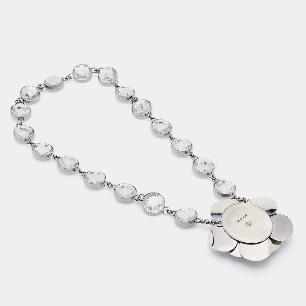 Miu Miu Silver Tone Crystal Resin Flower Pendant Necklace商品第3张图片规格展示