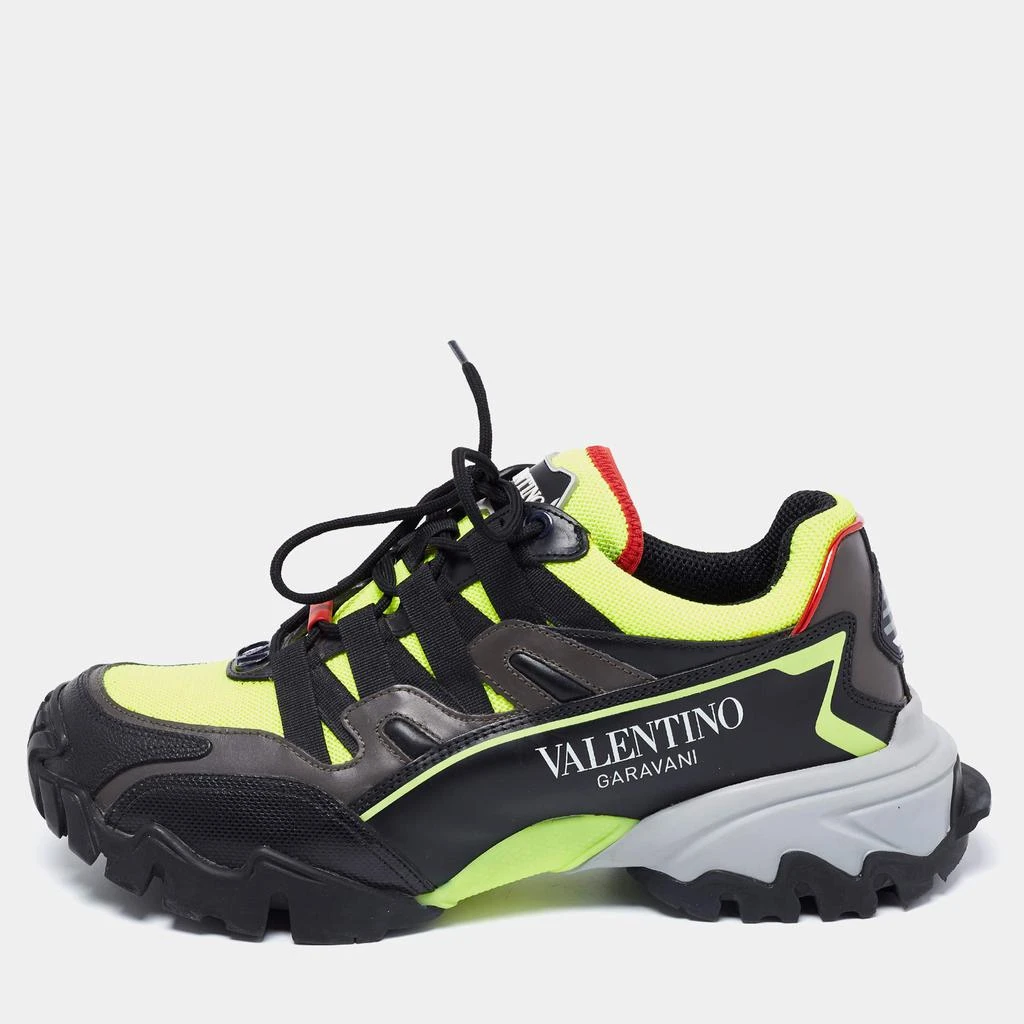 商品[二手商品] Valentino|Valentino Black/Neon Green Leather and Mesh Climber Low-Top Sneakers Size 39,价格¥2757,第1张图片