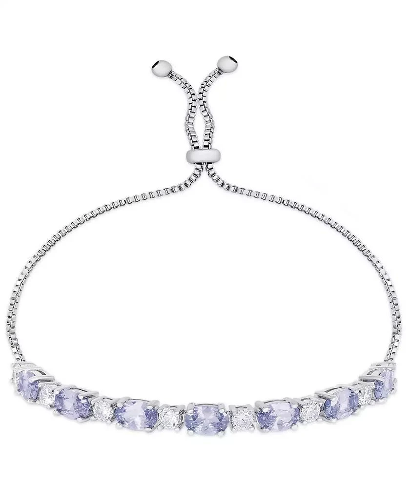 商品Macy's|Diamond Accent Simulated Tanzanite Oval Bolo Adjustable Bracelet in Silver Plate,价格¥264,第1张图片