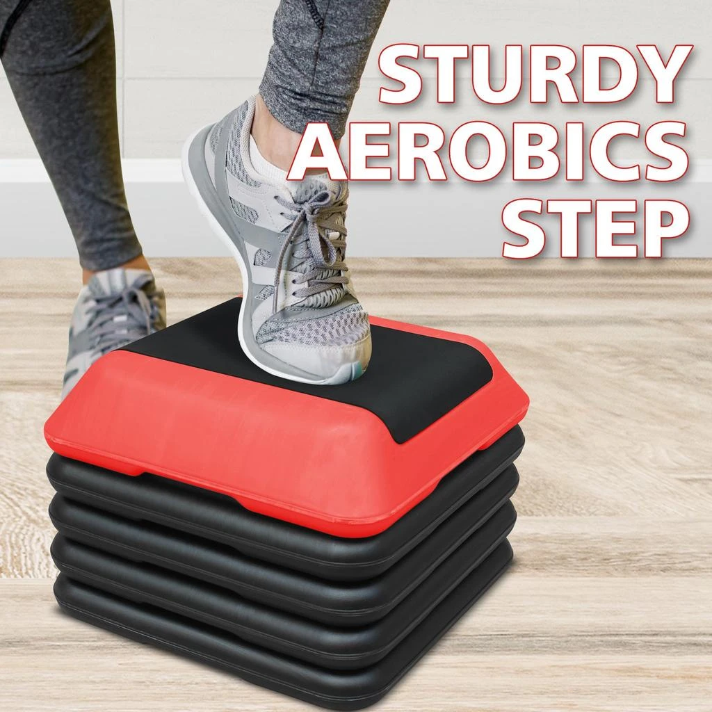 Streamdale Height-Adjustable Step Aerobics Platform Fitness Equipment Stepper Trainer Exercise Step Platform with 4 Riser Red 商品