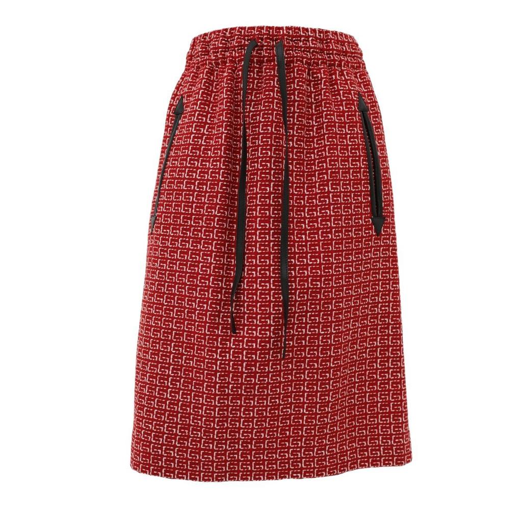 Red Jacquard GG Drawstring Skirt商品第1张图片规格展示
