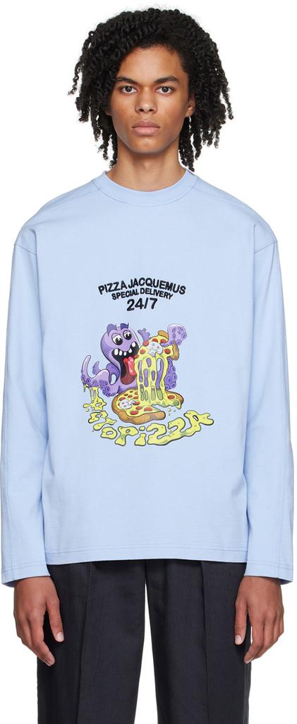 Blue Le Papier 'Le T-Shirt Ocotopizza' Long Sleeve T-Shirt商品第1张图片规格展示