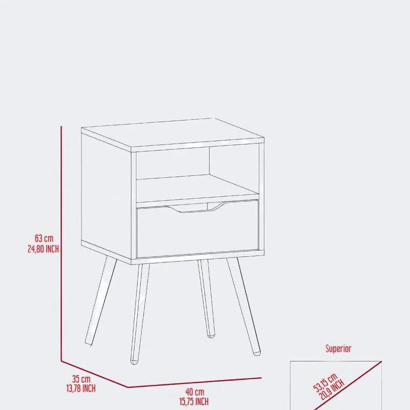 商品FM Furniture|Allie Nightstand, Superior Top, Open Shelf, One Drawer,价格¥535,第2张图片详细描述