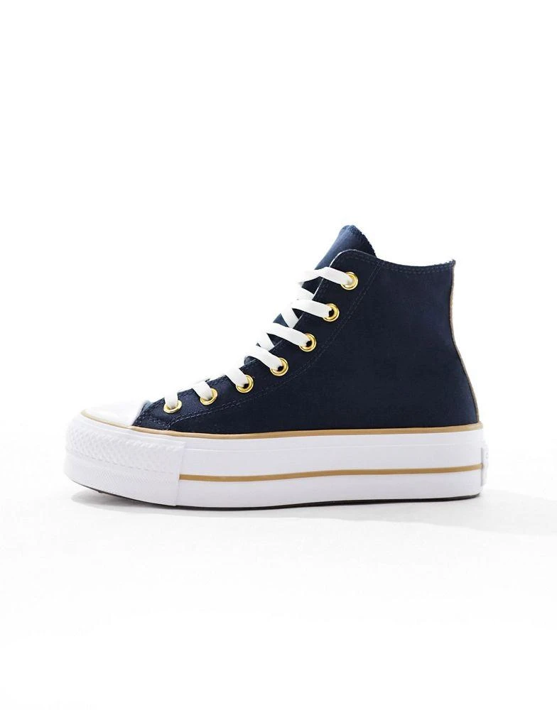 商品Converse|Converse Lift Hi twill trainers in navy with gold details,价格¥474,第2张图片详细描述