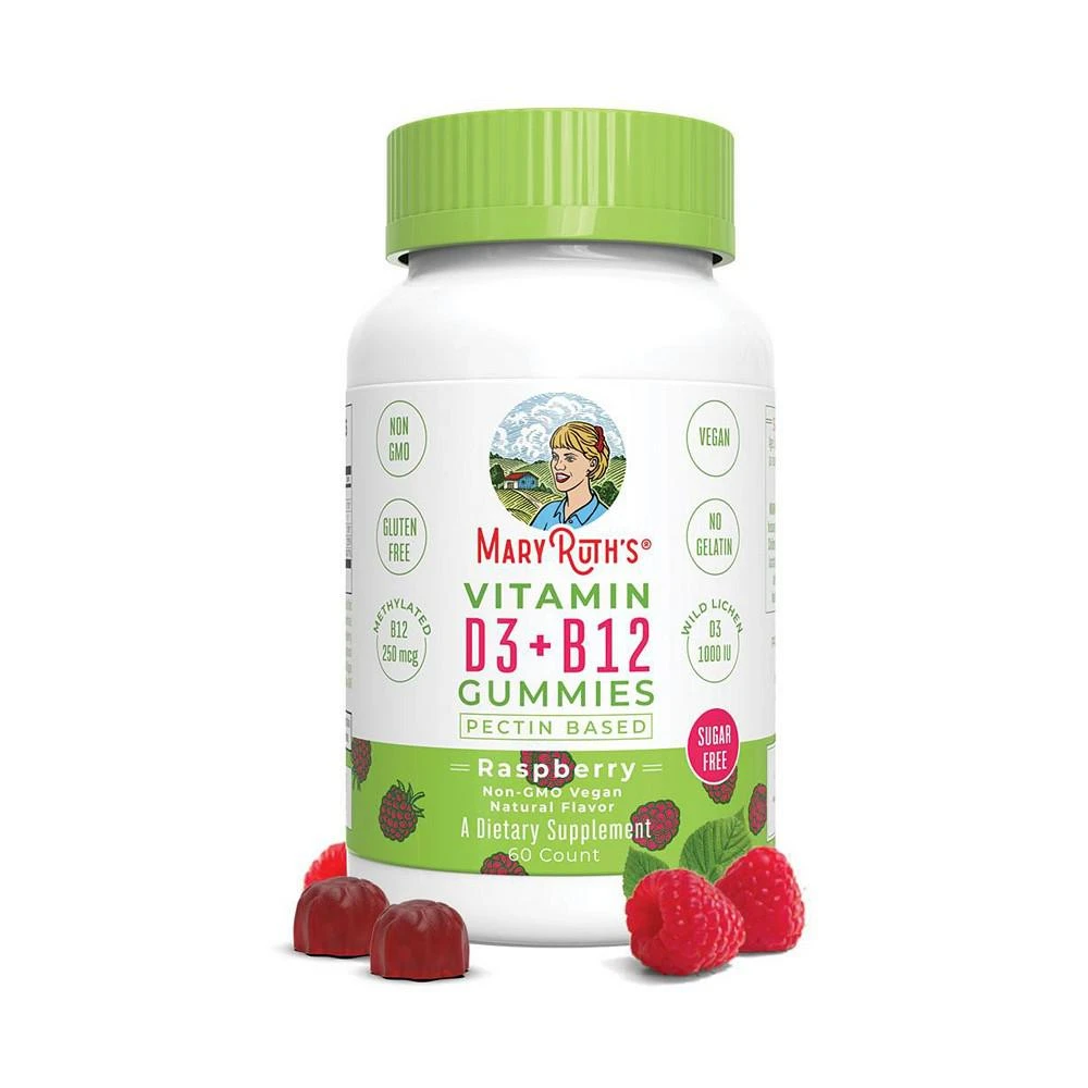 商品MaryRuth Organics|D3+B12 Gummies, SF, Raspberry, 60ct,价格¥216,第1张图片