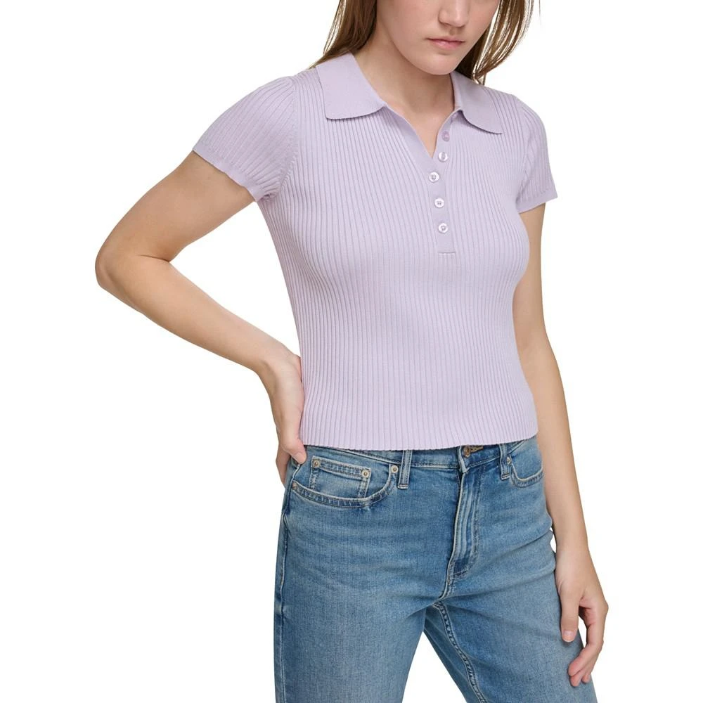 商品Calvin Klein|Women's Ribbed Quarter-Button Polo Shirt,价格¥201-¥219,第3张图片详细描述