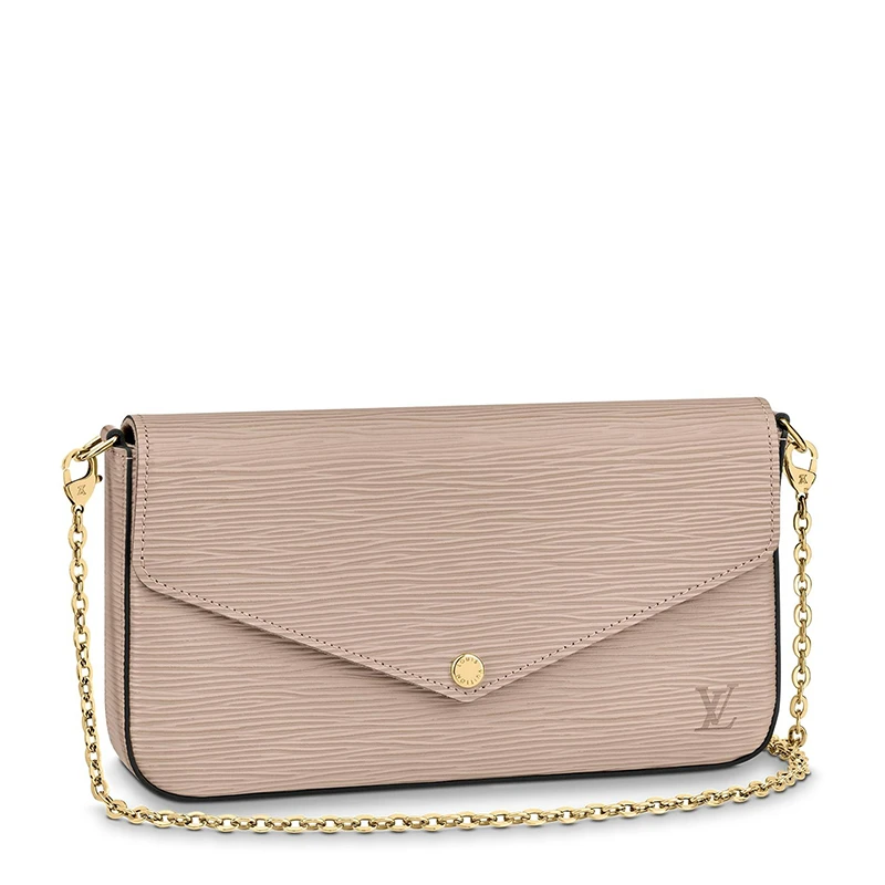 预售十天 Louis Vuitton/路易威登 22春夏新款FÉLICIE系列 女士象灰色水波纹牛皮革徽标印花金扣金链配可拆卸贴袋翻盖开合单肩斜挎手拿链条信封包M68758 商品