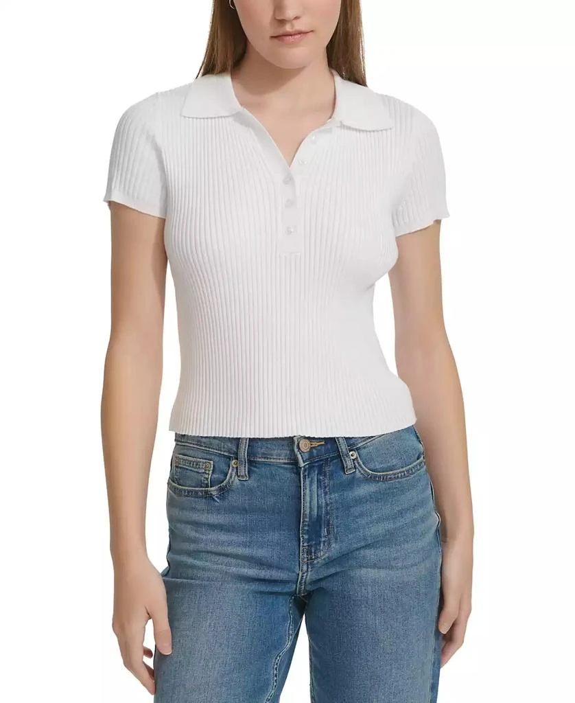 商品Calvin Klein|Women's Ribbed Short-Sleeve Polo Shirt,价格¥113,第1张图片