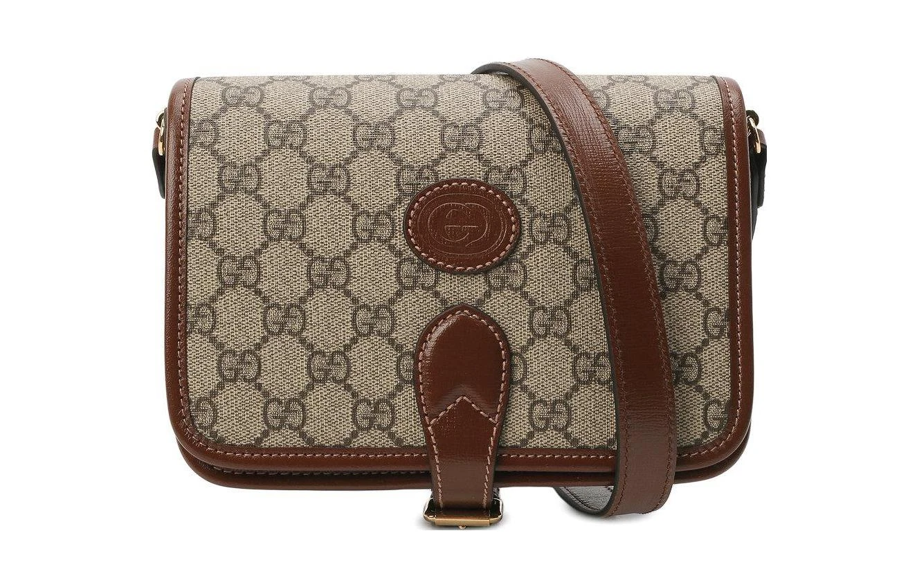 商品[国内直发] Gucci|古驰 老花Logo 皮革 邮差包风琴包单肩斜挎包 迷你 男女同款 棕色,价格¥9357,第3张图片详细描述