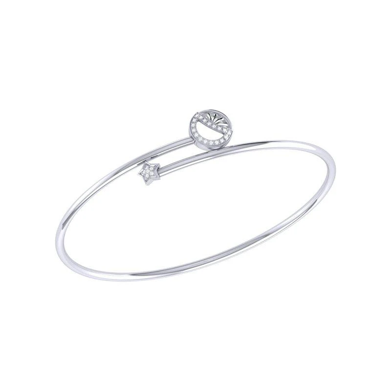 商品LuvMyJewelry|Half Moon Star Adjustable Diamond Bangle In Sterling Silver,价格¥1503,第1张图片