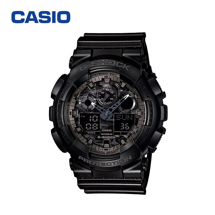 卡西欧（CASIO）手表 G-SHOCK系列自动背光迷彩风限量大表盘多功能时尚电子双显防水男表GA-100CF-1A-黑色-GA-100CF-1A 商品