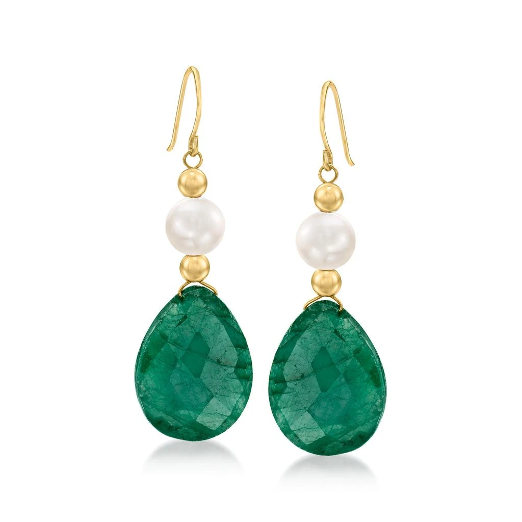 商品Ross-Simons|Cultured Pearl and Emerald Drop Earrings in 14kt Yellow Gold,价格¥860,第1张图片