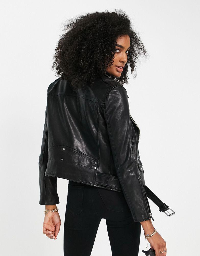 AllSaints Luna oversized leather biker jacket in black商品第2张图片规格展示