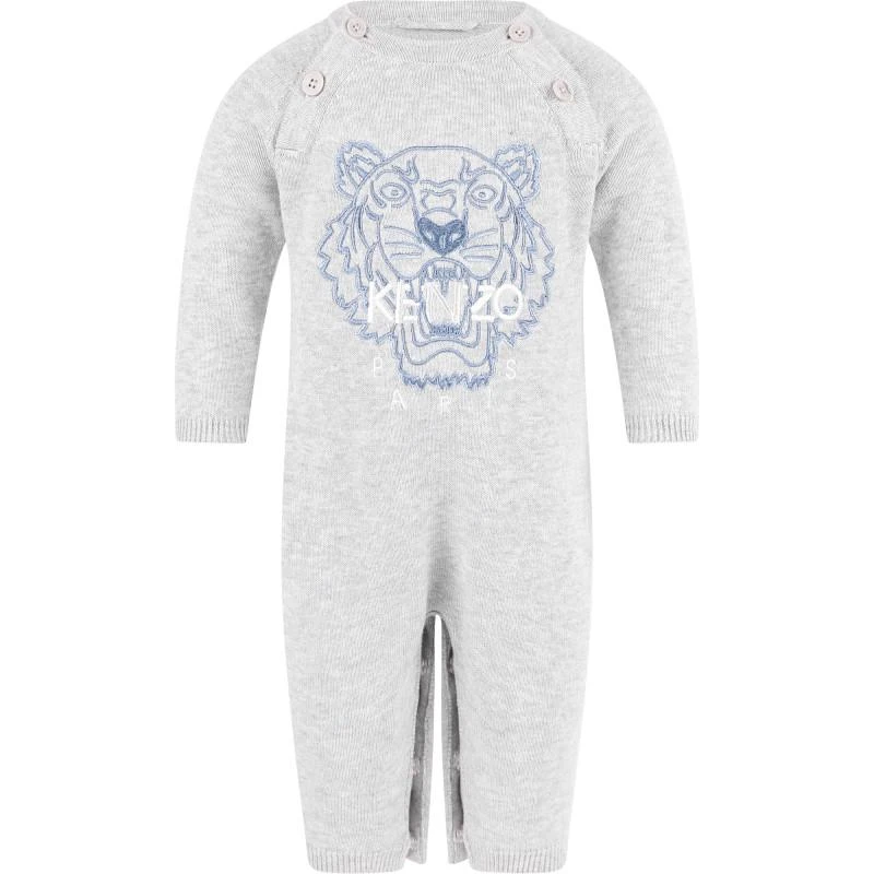 商品Kenzo|Embroidered animal logo rompers in light grey,价格¥1245,第1张图片