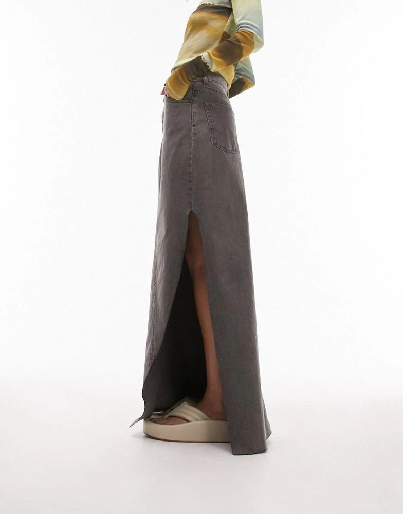 商品Topshop|Topshop denim thigh split maxi skirt in grey,价格¥100,第1张图片